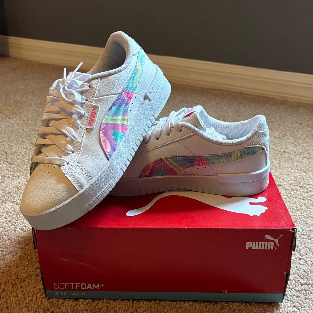 Puma White Sneakers with Multicolor Iridescent Accents
